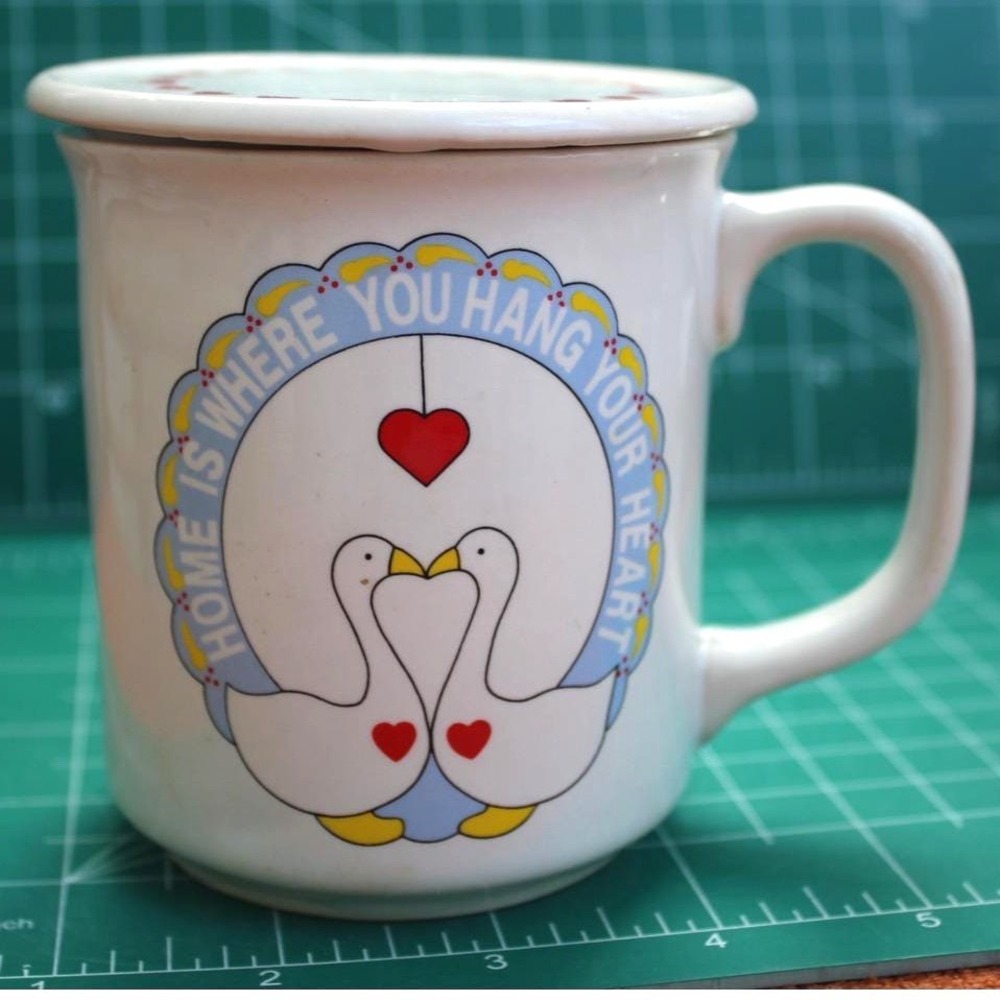 Vintage Giftco Country Geese‎ Mug with Lid Home Is Where You Hang Your Heart